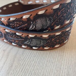 Brown Armadillo Embossed Leather Belt Amazing quality work - Small